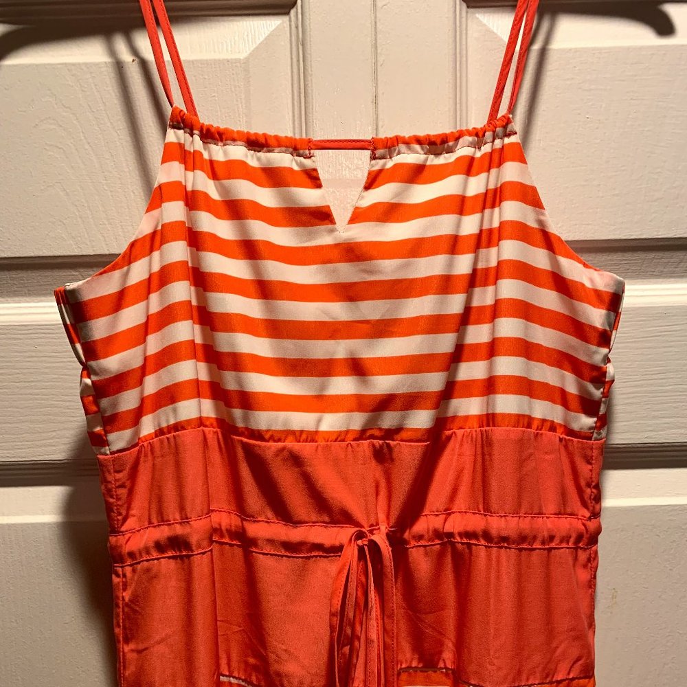Coral Striped Spaghetti Strap Maxi Dress
